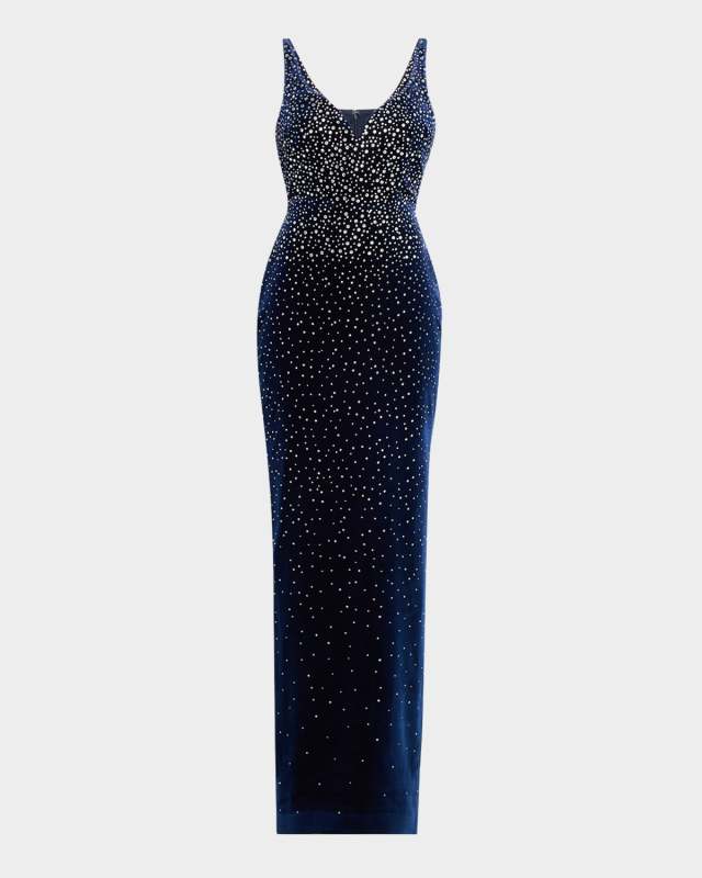 Singlet Crystal Velvet Sweetheart Column Gown